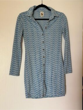 Dandy Del Mar Light Blue Chevron Button-Front Mini Dress with Collar